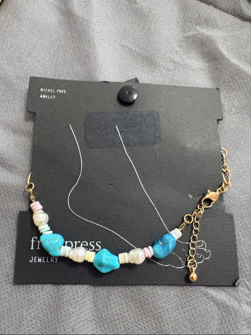 Turquoise & Gold Beaded Bracelet with Pearl Accents NEW in Package!
